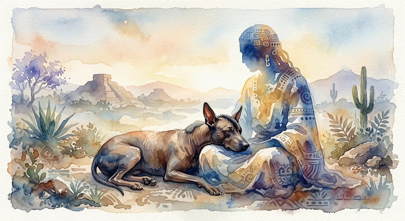 Artistic representation of xoloitzcuintli