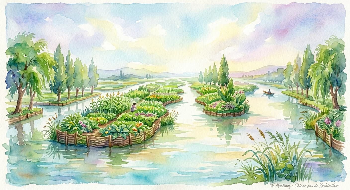 Artistic representation of Chinampa