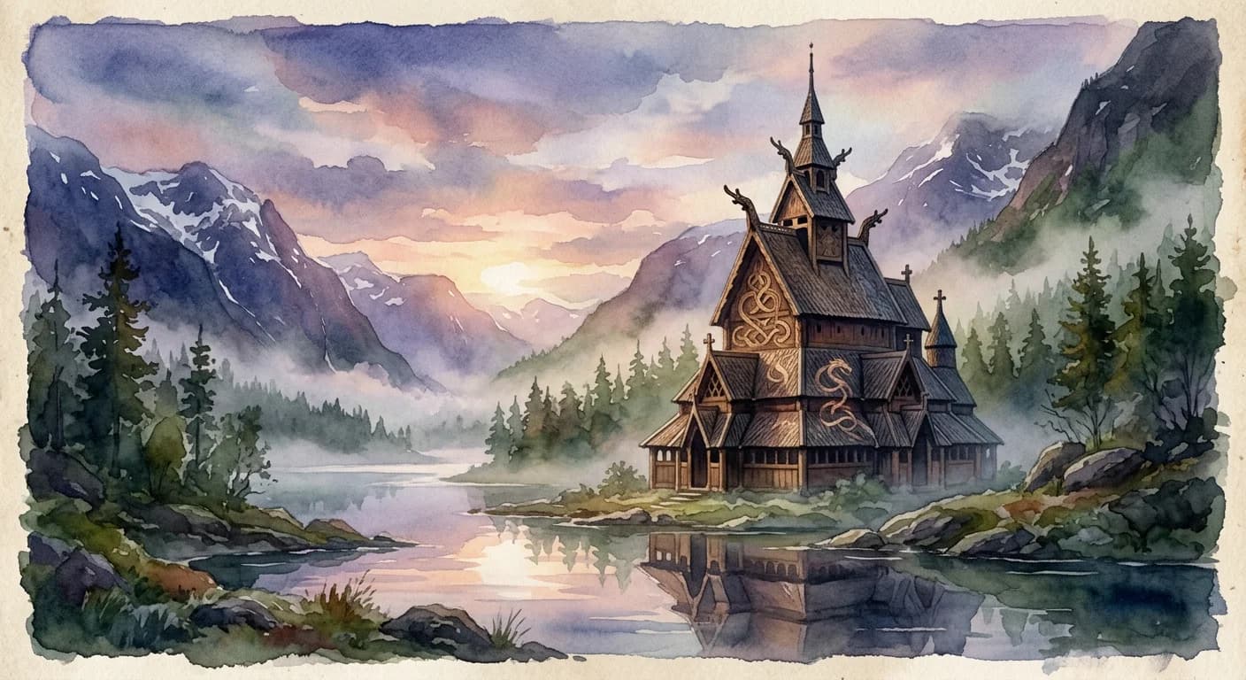 Artistic representation of Stavkirke