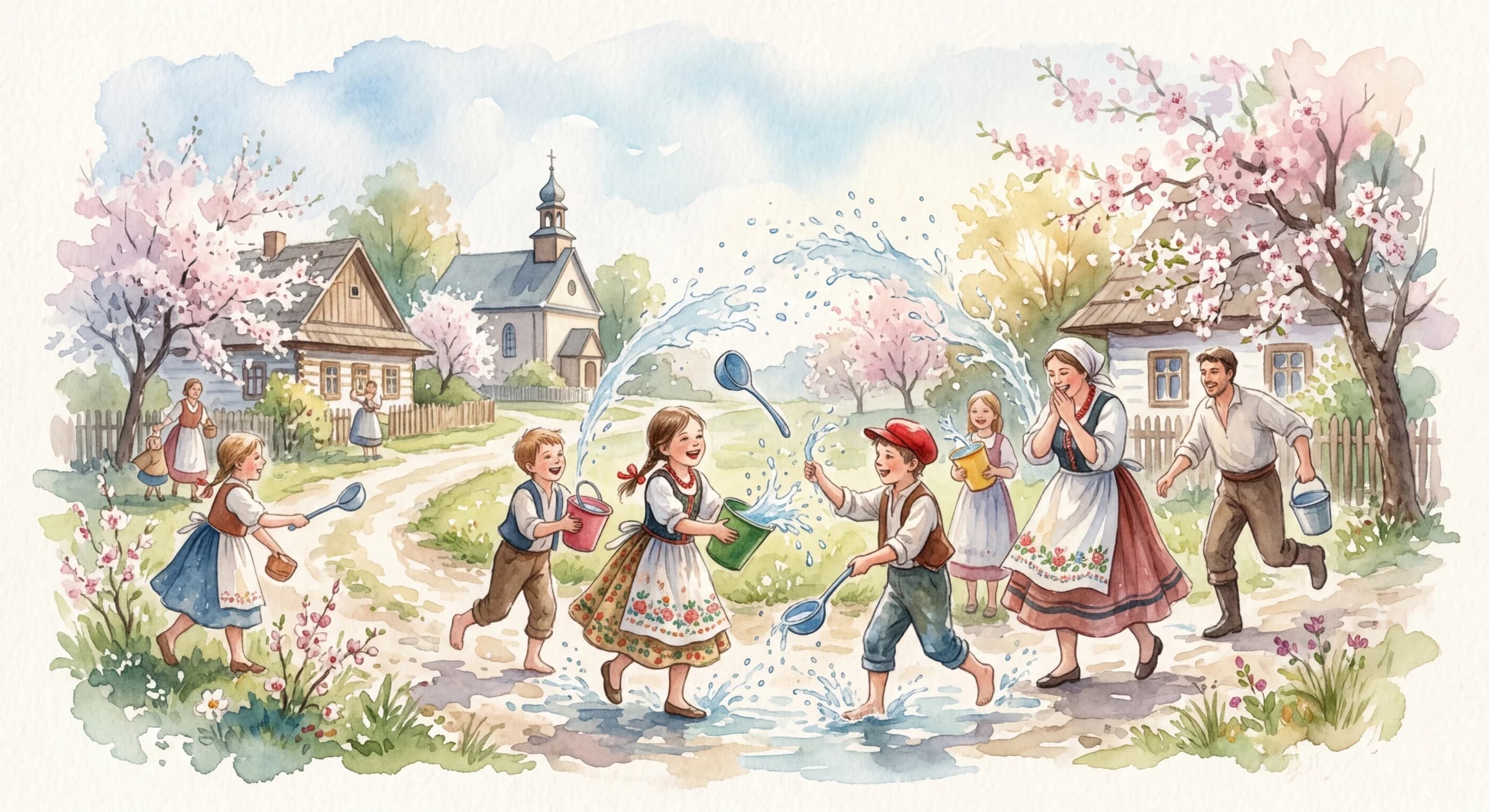 Artistic representation of śmigus-dyngus