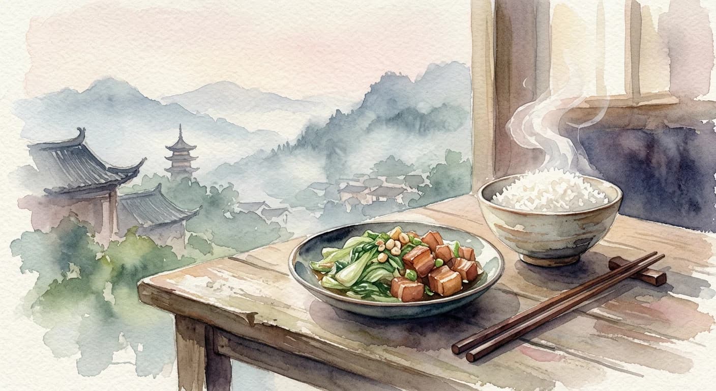 Artistic representation of 下饭 (xiàfàn)