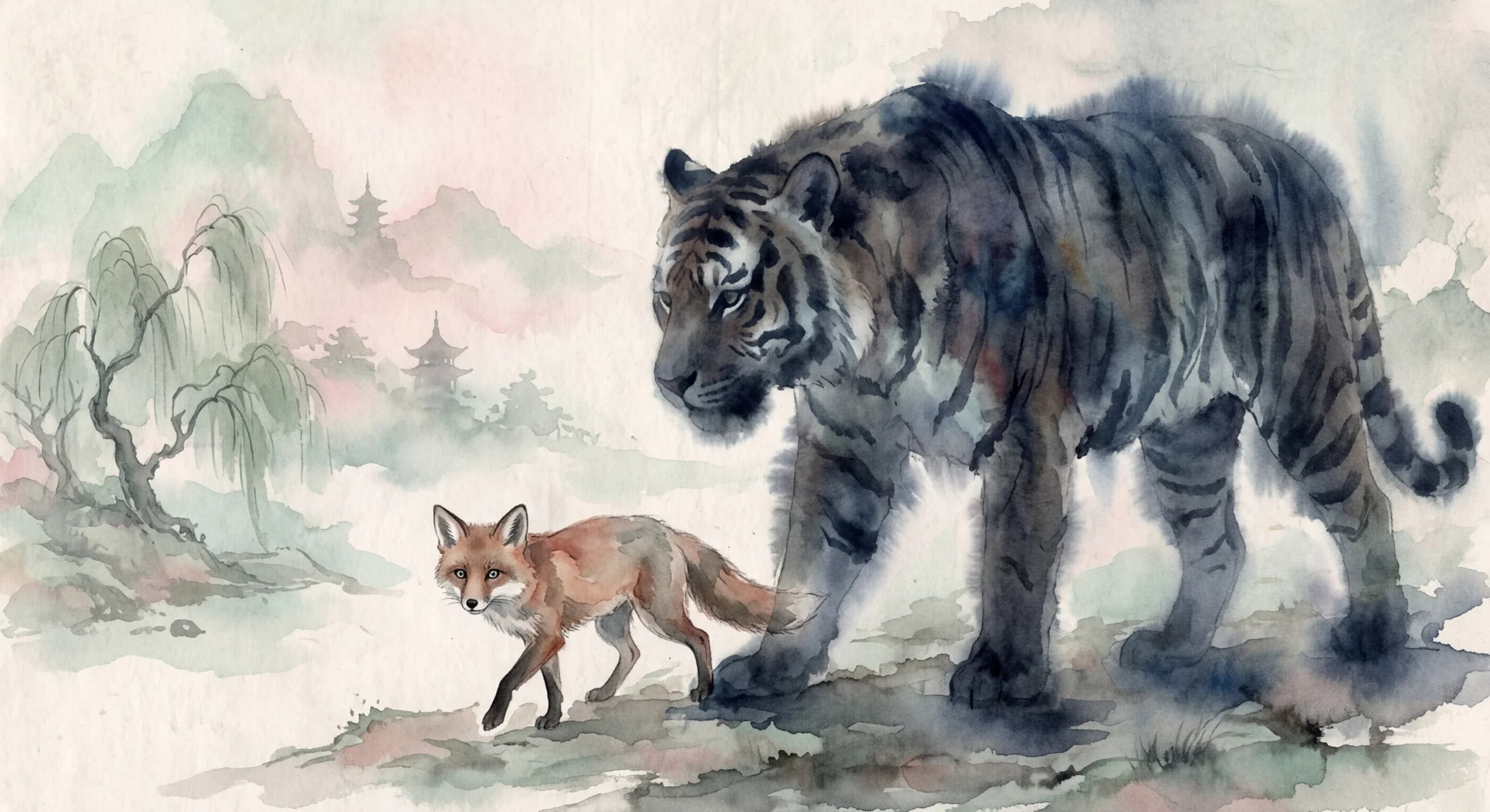 Artistic representation of hújiǎhǔwēi