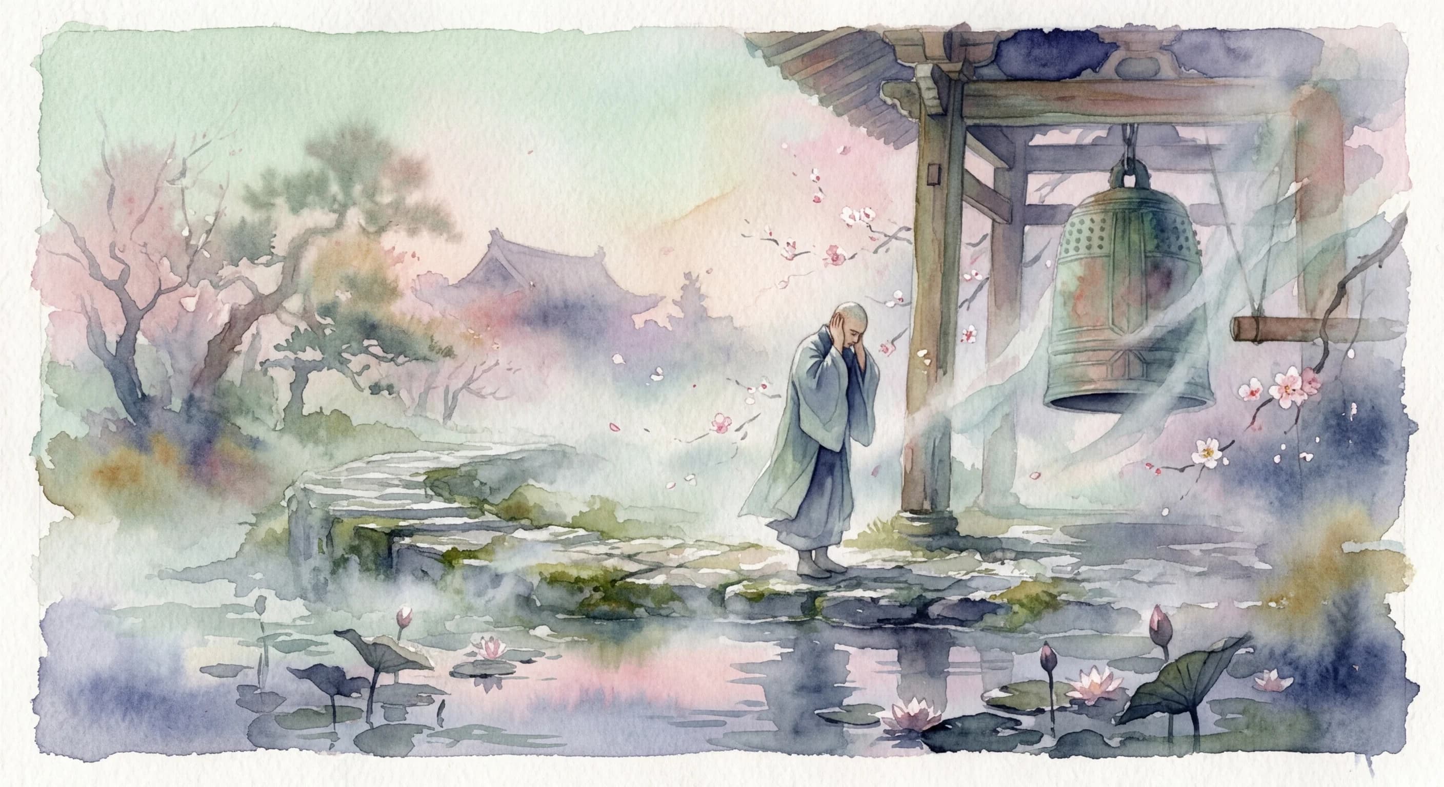 Artistic representation of 掩耳盗铃 (yǎněrdàolíng)